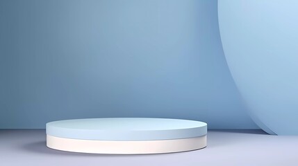 Canvas Print - soft white and blue cylindrical pedestal podium 3D background. Abstract minimal wall scene. Pastel mockup product display. generative ai