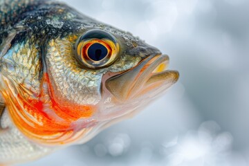 Wall Mural - A detailed view of a fish's face with a blurred background. Can be used to depict aquatic life or as a close-up shot for educational purposes