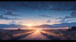 Starry Sunset on the Quiet Road to the Lake - Generative AI