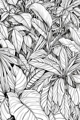 Poster - A black and white drawing depicting a bunch of leaves. Suitable for various artistic projects and nature-themed designs