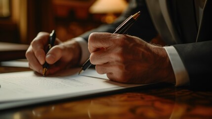 Poster - A close-up image of a person writing on a piece of paper. This picture can be used in various settings such as offices, classrooms, or creative writing environments