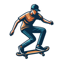 Wall Mural - Man playing skateboard vector illustration, skateboarding sport game male player in action flat design style template isolated on white background