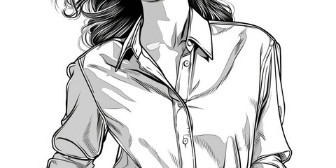Poster - A drawing of a woman with long hair. Suitable for various art and design projects