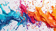 multi colored metallic paint splattered on flat design illustrations on white