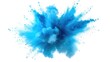 A vibrant blue powder cloud captured on a clean white background. Perfect for adding a splash of color and energy to various projects