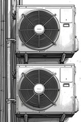 Poster - Two air conditioners sitting on top of a wall. Suitable for use in home improvement or construction projects