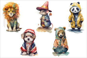 Aufkleber - Safari Animal set lion, panda, mouse, dog, bear in 3d style. Isolated  illustration