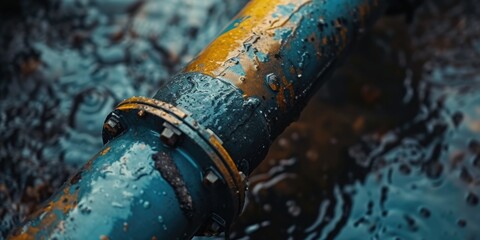 Poster - A detailed close-up view of a pipe submerged in water. Perfect for illustrating concepts related to plumbing, water supply, or infrastructure projects