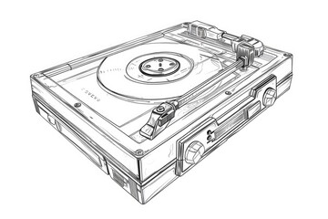 Poster - A drawing of a suitcase with a record player inside. Perfect for travel or vintage music themes