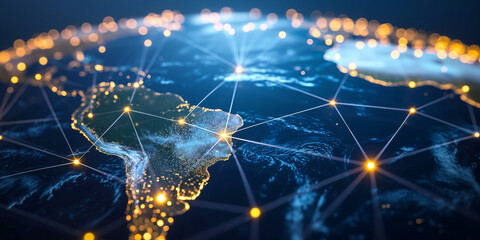 Wall Mural - abstract digital map of south america, concept of global network and connectivity, data world transf