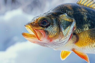Poster - A close-up image of a fish with its mouth open. This photo captures the intricate details of the fish's mouth and teeth.