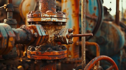 Poster - An old rusted fire hydrant in a factory. Suitable for industrial themes and urban decay concepts