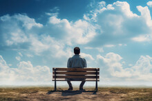 Alone Man Sitting Bench On Background