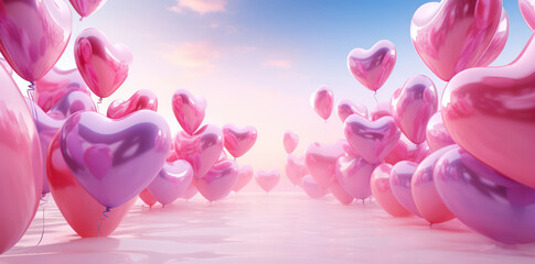 Wall Mural - Love's Celebration: A Romantic Balloon Wedding on Pink Valentine's Day.