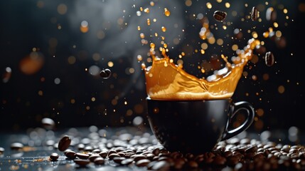 Poster - A close-up image of a coffee cup with a splash of liquid.