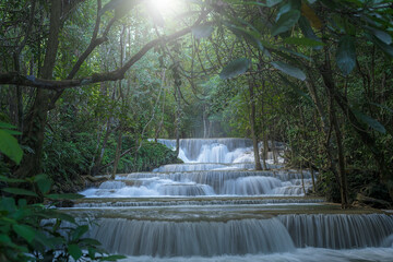 Wall Mural - Beautiful deep forest waterfall at Thailand.