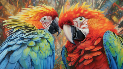 Two Scarlet Macaws in a Vibrant Setting - Generative AI