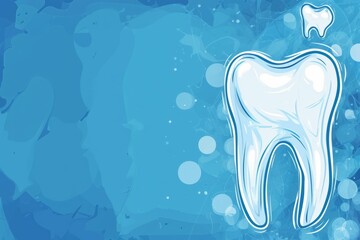 Wall Mural - Pastel blue postcard with a white fake tooth, concept of dentistry, dental care and international dentist day celebration with copyspace for text