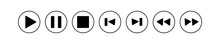 Media Player Control Icon. Play, Pause, Stop, Rewind Button Set Illustration Symbol. Sign Intarface Multimedia Vector. 
