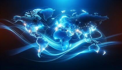 Poster - digital world map on a dynamic blue background