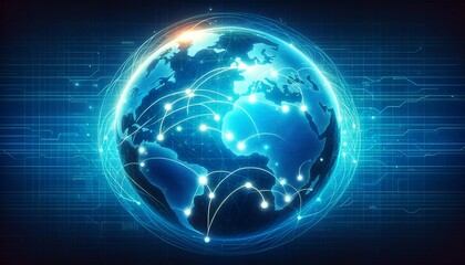 Poster - digital world map on a dynamic blue background