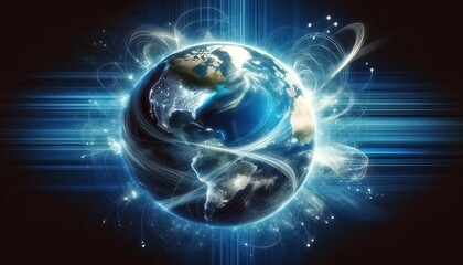 Poster - digital world map on a dynamic blue background