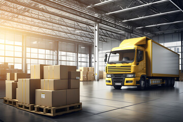 truck with boxes on a warehouse