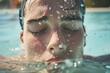 swimmers face wet with pool water and sweat