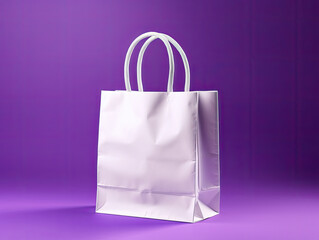 Wall Mural - Blank White Shopping Bag with Handles on Purple Background - Generative AI