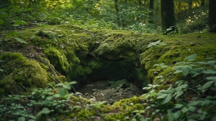 Poster - A moss covered cave nestled in the middle of a forest. Perfect for nature lovers and adventurers