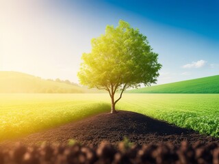 Wall Mural - tree in the field with agriculture