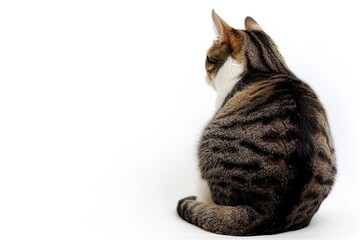 Aufkleber - A calm and composed cat sitting on a white surface, gazing into the distance. Perfect for adding a touch of tranquility to any project