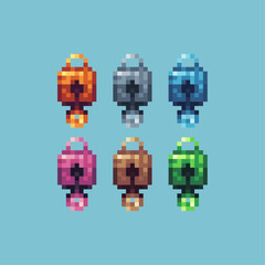 Fototapete - Pixel art sets icon of padlock and key variation color. key locked icon on pixelated style. 8bits perfect for game asset or design asset element for your game design. Simple pixel art icon.