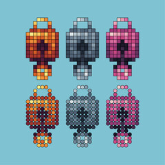 Fototapete - Pixel art stroke sets icon of padlock and key variation color. key locked icon on pixelated style. 8bits perfect for game asset or design asset element for your game design. Simple pixel art icon.