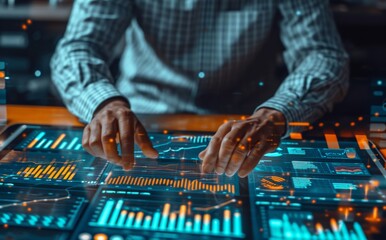 Poster - Man working with graph and charts at his computer