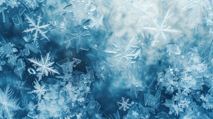 Poster - A close-up view of a bunch of delicate snow flakes. Perfect for winter-themed designs or holiday projects