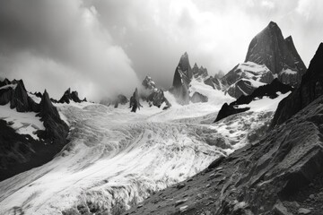 Poster - A monochrome image capturing the beauty of a glacier. Perfect for nature enthusiasts and those seeking minimalist artwork