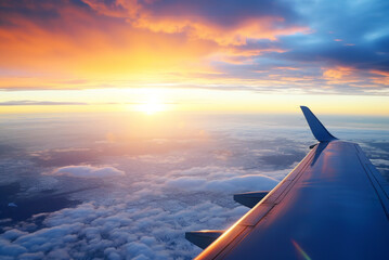 View from the airplane window, view of the airplane wing.