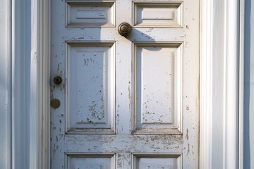Poster - A close-up view of a door handle on a white door. This image can be used to depict home security, interior design, or real estate concepts