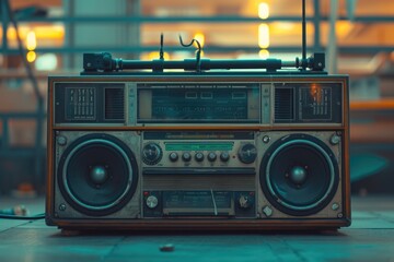 Poster - A radio sitting on top of a wooden table. Perfect for vintage or retro-themed designs