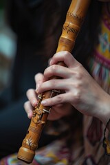 Poster - A detailed view of someone playing the flute. Can be used for music-related projects