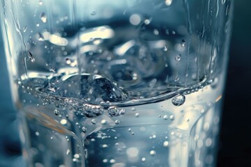 Poster - A refreshing glass of water with ice cubes, perfect for quenching your thirst on a hot day. Can be used in health and wellness articles or for promoting hydration