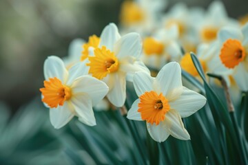Poster - A beautiful bunch of white and yellow flowers in a field. Perfect for nature-themed designs or springtime promotions