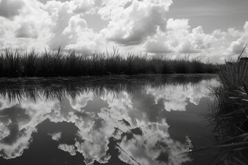 Poster - A black and white photo capturing the beauty of a serene body of water. Perfect for adding a touch of elegance to any project