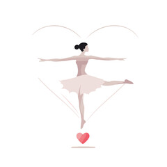 Poster - Ballet ballerina in a tutu with a heart on a white background