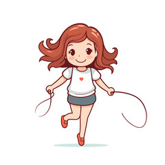 Wall Mural - Cute little girl jumping rope. Vector illustration in cartoon style.