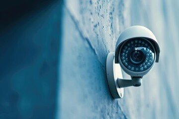 Poster - A security camera mounted on the side of a building. Can be used to monitor activity and ensure safety