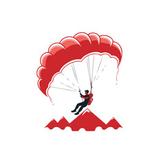 Sticker - Parachutist flying on a red parachute. Vector illustration.