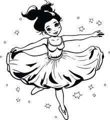 Sticker - Black and white vector illustration of a ballerina in a tutu