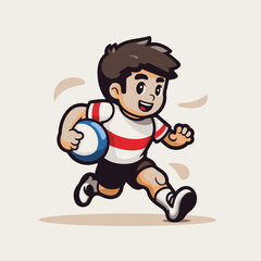 Wall Mural - Cartoon rugby player running with ball. Vector illustration in cartoon style.